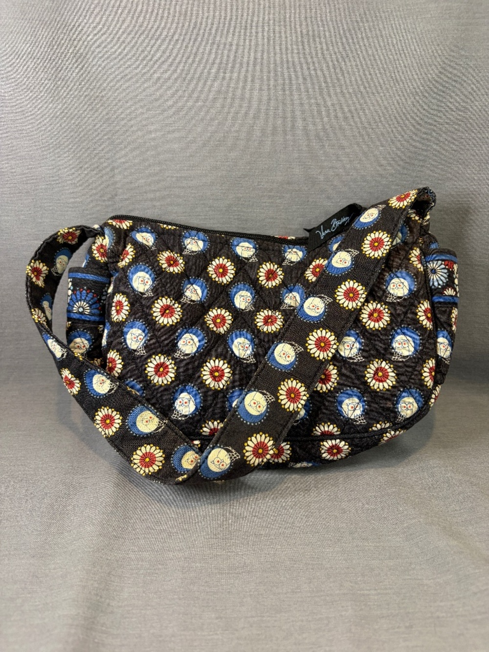 Vera Bradley Shoulder Bag Purse Retired Night Owl Pattern Quilted Black